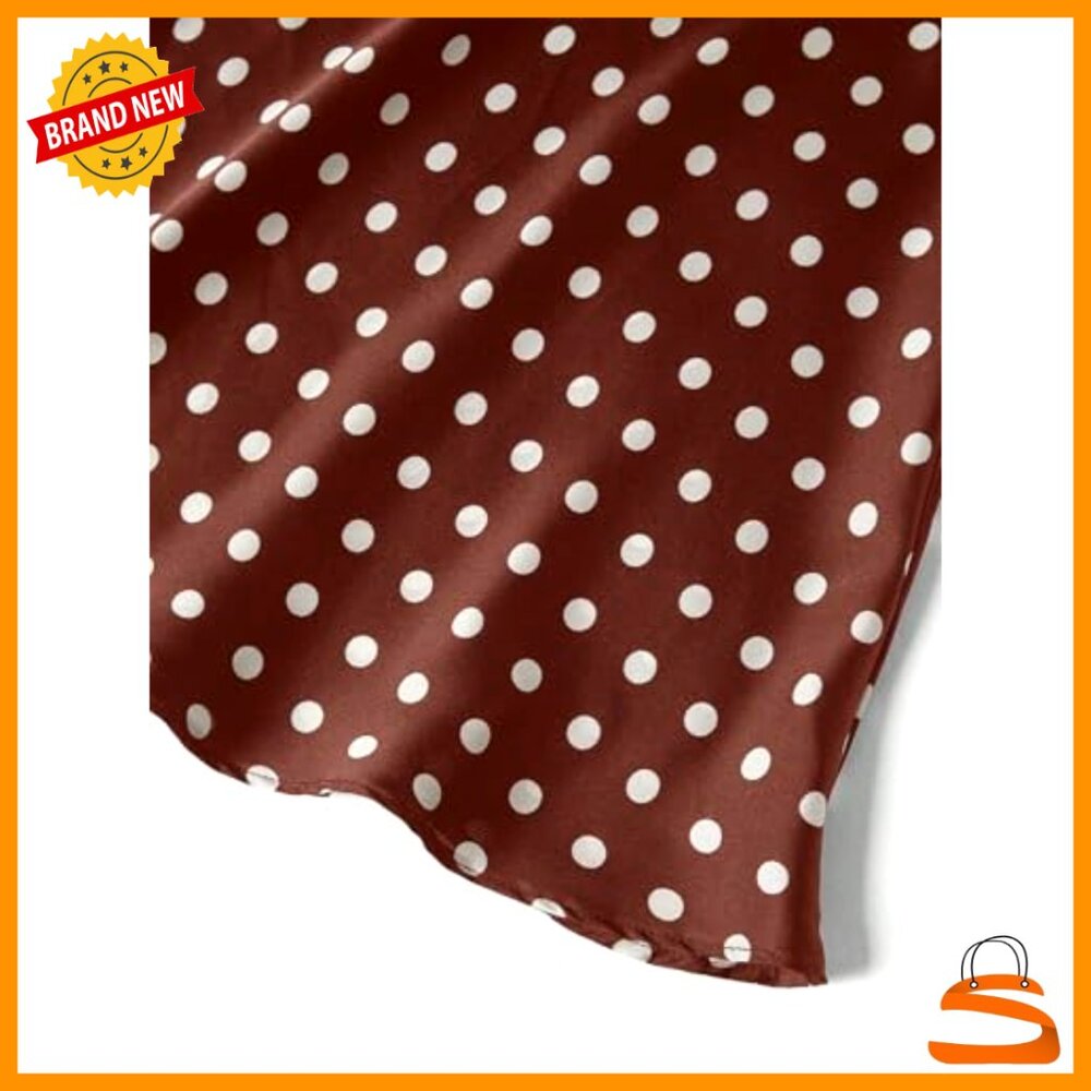 Satin Midi Skirt High Waisted Flowy Swing Vintage Polka Dot Silk Long - Picture 4 of 5